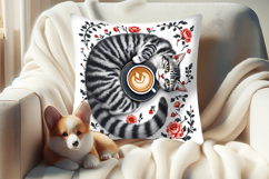 Coffee and cat in flowers sublimation pillow case designs Product Image 2