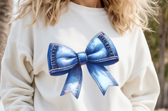Realistic denim coquette bows design|Blue bow T-shirt clipar Product Image 2