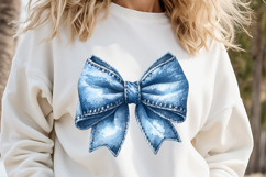 Realistic denim coquette bows design|Blue bow T-shirt clipar Product Image 3