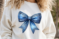 Realistic denim coquette bows design|Blue bow T-shirt clipar Product Image 4
