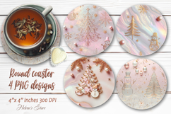 Pink Christmas tree round coaster sublimation designs png Product Image 1