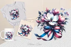 Watercolor magnolia Clipart| Patriotic Flowers print design Product Image 2