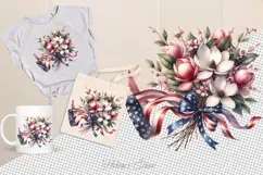 Watercolor magnolia Clipart| Patriotic Flowers print design Product Image 3