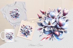 Watercolor magnolia Clipart| Patriotic Flowers print design Product Image 4