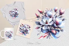 Watercolor magnolia Clipart| Patriotic Flowers print design Product Image 4