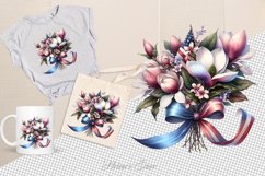 Watercolor magnolia Clipart| Patriotic Flowers print design Product Image 5