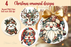Christmas patchwork round ornament sublimation designs PNG Product Image 1