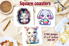 Cute Easter bunny with egg square coaster designs png Product Image 1