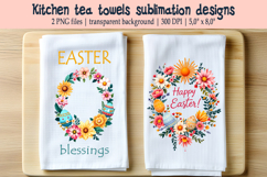Easter wreath with flowers kitchen tea towel sublimation Product Image 1
