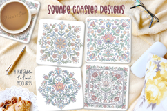 Pastel floral retro folk tile pattern square coaster designs Product Image 1