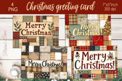 Patchwork Christmas greeting card |Retro Merry Christmas PNG Product Image 1
