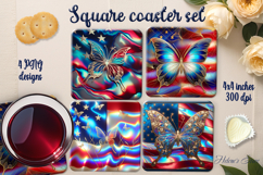 American Patriotic butterfly square coaster designs png Product Image 1