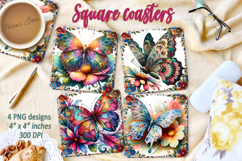 Fantasy butterfly on flowers square coaster designs png Product Image 1