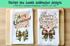 Christmas Coquette bows sublimation kitchen tea towel png Product Image 1