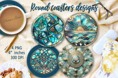 Aquamarine ocean pearl round coaster sublimation designs png Product Image 1