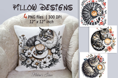 Coffee Cat Flowers Pillow Case Sublimation Designs BUNDLE Product Image 3