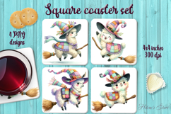 Patchwork Halloween llama square coaster sublimation png Product Image 1