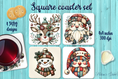 Rustic Christmas Patchwork square coasters wrap sublimation Product Image 1