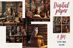 Owl in wooden library digital papers | Scrap booking jpeg Product Image 1