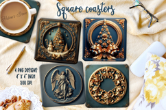 Vintage Christmas 3d pattern square coaster wrap sublimation Product Image 1