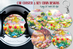 Spring round key chain designs | Blooming garden Car coaster Product Image 1