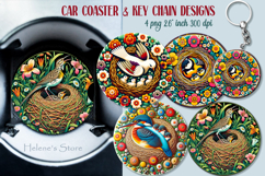 Spring birds round key chain designs |Retro bird Car coaster Product Image 1