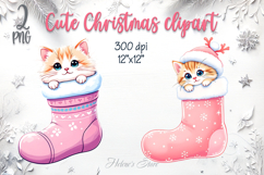 Christmas Cute kitten in sock clipart|Winter t shirt designs Product Image 1