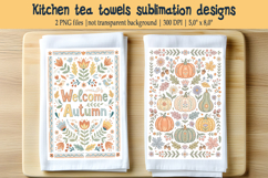 Welcome autumn pastel folk floral pattern kitchen towel png Product Image 1