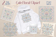 Pastel flower tiles sublimation design png | Floral clipart Product Image 1