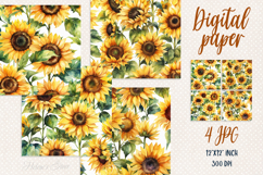 Watercolor sunflowers digital paper | Scrap booking graphics Product Image 1