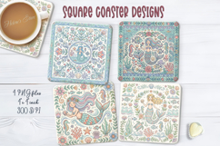 Pastel ocean retro folk tile pattern square coaster designs Product Image 1