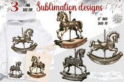 3d Christmas vintage carousel horse sublimation designs png Product Image 1