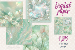 3D Floral green pearl digital paper | Scrap booking graphics Product Image 1