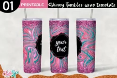 Pink and teal marble 20 oz Skinny Tumbler wrap sublimation Product Image 2