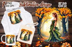 Cute watercolor girl elf autumn sublimation design png Product Image 1