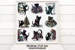 Christmas black cat clipart sublimation PNG| T shirt design Product Image 1