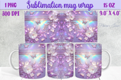 3d Lilac pastel floral mug wrap 15 oz sublimation design png Product Image 1