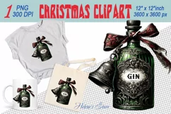 Christmas gin bottle clipart sublimation PNG| Cute clipart Product Image 1