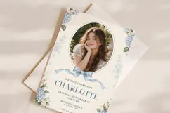 Coquette Blue Hydrangea Birthday Invitation Canva Template Product Image 2
