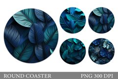 Tropical Leaves Round Coaster. 3D Leaves Coaster Design Product Image 1