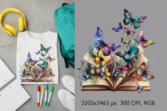 Vintage Floral Book with Butterflies T-Shirt Sublimation Product Image 2