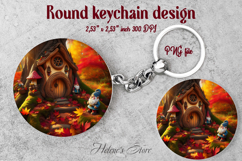 Cute garden gnome and cozy home round keychain design png Product Image 1