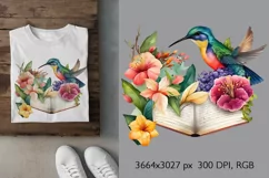 Vintage Floral Book and Hummingbird T-Shirt Sublimation Product Image 2