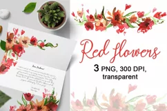 Watercolor Red Flowers Clipart PNG Product Image 5