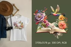 Vintage Floral Book and Hummingbird T-Shirt Sublimation Product Image 2