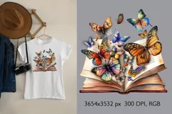 Vintage Floral Book with Butterflies T-Shirt Sublimation Product Image 2