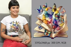 Vintage Floral Book with Butterflies T-Shirt Sublimation Product Image 2