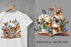 Vintage Floral Book with Butterflies T-Shirt Sublimation Product Image 2