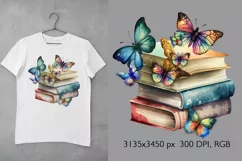 Vintage Floral Book with Butterflies T-Shirt Sublimation Product Image 2
