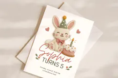 Bunny Birthday Invitation Template, Felt Texture Canva Product Image 2